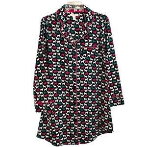 Mae Size Small Black-White-Pink-Green Dogs Notch Collar Button Front Night Shirt